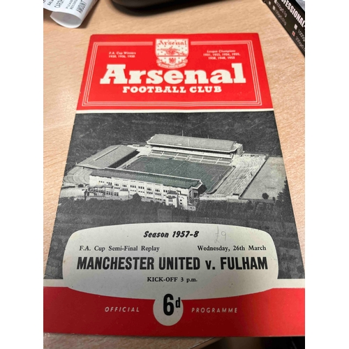 67 - At Arsenal, 1957/58 Manchester United v Fulham Semi final Replay. TC and score in Middle and a price... 