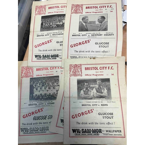 88 - 9 x 1954/55 Bristol City home programmes, Newport County, Bournemouth, Reims FR, Millwall, Southend,... 