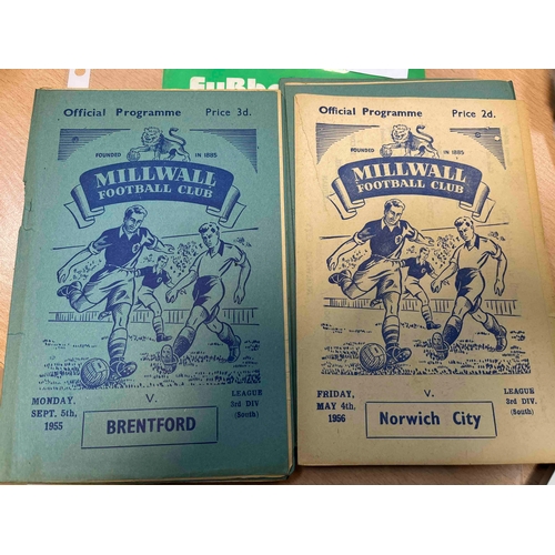 90 - 12 x 1955/56 Millwall home programmes, Norwich City (4/5/56)(tear on front cover).  Blue v Red, Nort... 