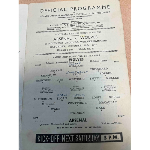 97 - 1947/48 Wolverhampton Wanderers v Arsenal, Arsenal written neatly in pencil on top right hand side o... 