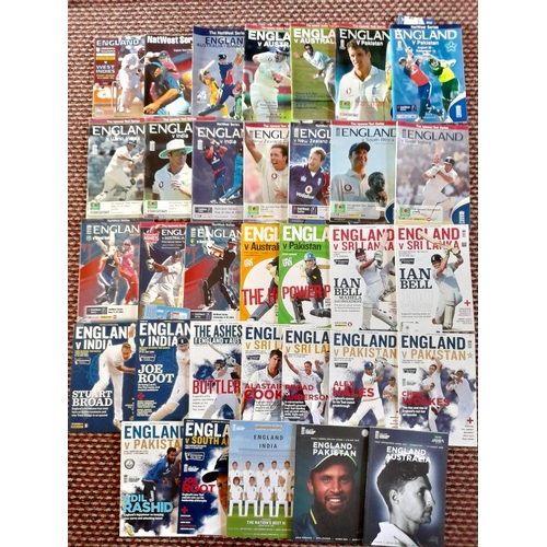 180 - 32 England Cricket Programmes from 1995 to 2019 in excellent condition. 3 with Match tickets