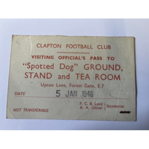 222 - 1945/46 Clapton Football Club, Visiting officials Pass. Good