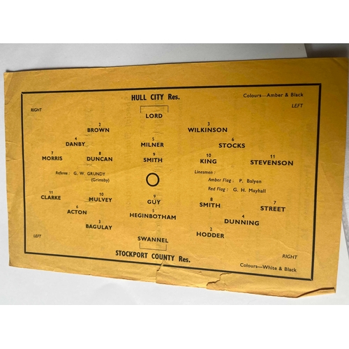 270 - 1959 Hull City Reserves v Stockport County Reserves, Single sheet, small tears but cover intact