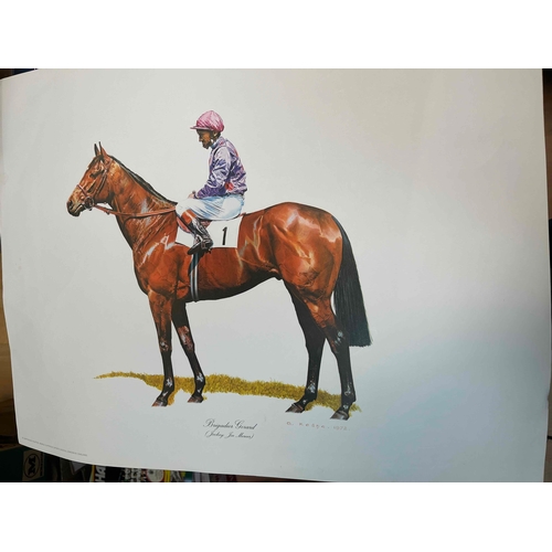 276 - 4 x Horse Racing prints, Kicking King 19 1/2 x 23 inches, Dunfermline signed by Willie Carson 22 inc... 