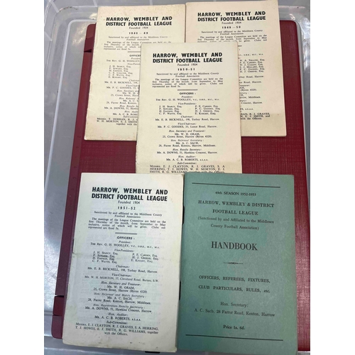 279 - Harrow, Wembley & District Football League, 5 Handbooks, 48/49, 49/50, 50/51, 51/52, 52/53