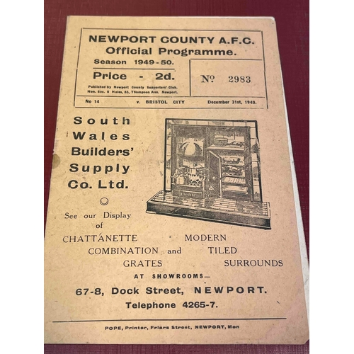 285 - 1949/50 Newport County v Bristol City, good, slight RS