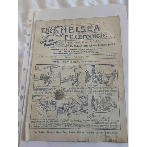 293 - 1929/30 Chelsea v Oldham Athletic, hole going through programme, not affecting team line ups which a... 