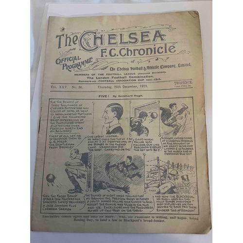 294 - 1929/30 Chelsea v Blackpool, Smaller hole going through programme, Team changes in pencil. Creased p... 