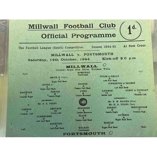 255 - 1944/45 Millwall v Portsmouth, 14/10/44 (Slcr, Score noted), S/S