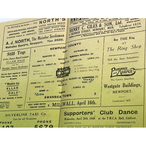 32 - 1948/49 Newport County v Swansea Town, Creased along middle of cover and sign of repair, but intact.... 