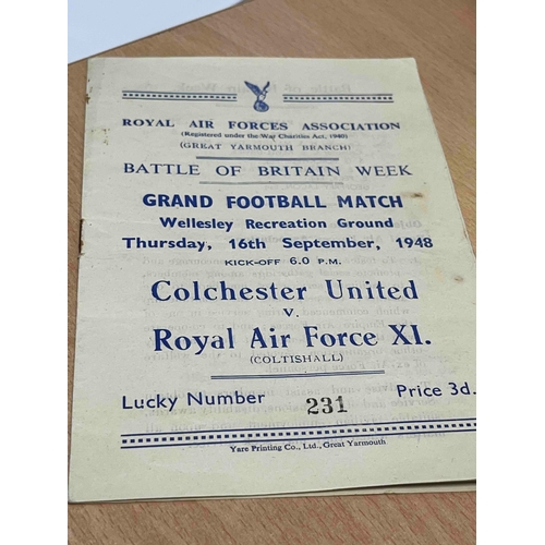 33 - 1948/49 Colchester United v Royal Air Force X1, rust stains but otherwise good.