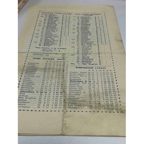 48 - 1950/51 Shrewsbury Town v Western Command, slight tear on front cover, Scores in pencil, TC in penci... 