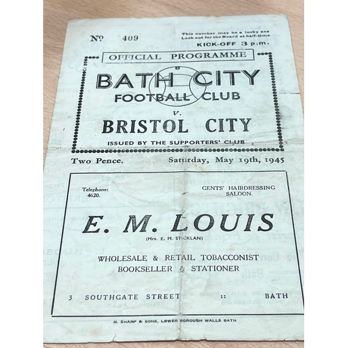 79 - Rare Bath City v Bristol City, 19th May 1945. Crease marks on front and slight tear across crease. R... 