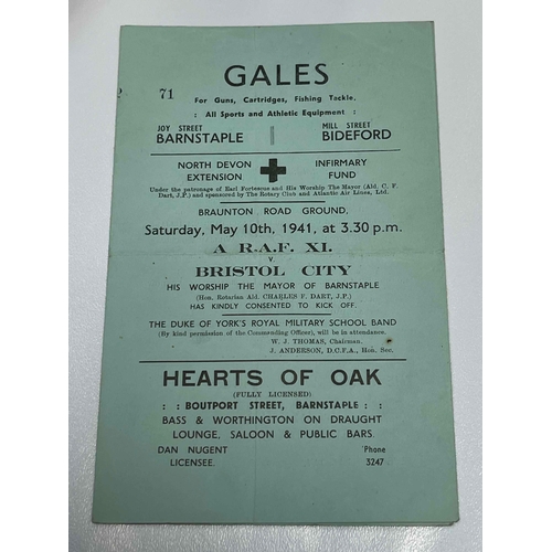 81 - WAR TIME 1940/41 RAF X1 v Bristol City, at Barnstaple. Creased across the middle. No team changes.