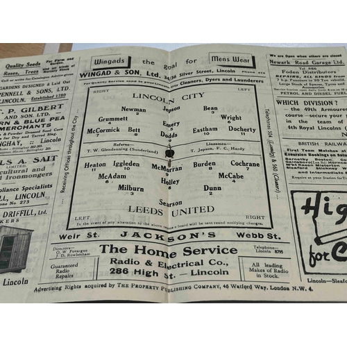 94 - 1948/49 Lincoln City v Leeds United, Creased along middle, Clean middle page