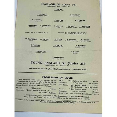 117 - 1955 at Arsenal, England X1 (Over 30) v Young England X1 (U23), Crease along middle but all clean an... 