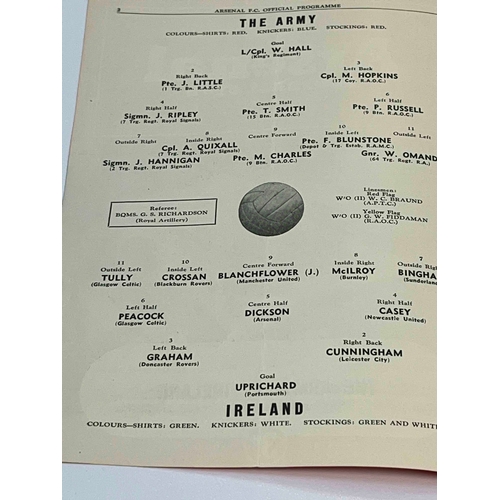 119 - 1954 at Arsenal, The Army v Ireland, slight mark on front, a crease fom top to bottom (not noticeabl... 