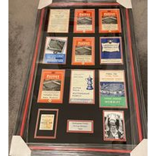 152 - 1957 FA Cup Framed Nottingham Forest Display, Showing all the Programmes, Final ticket and Songsheet... 