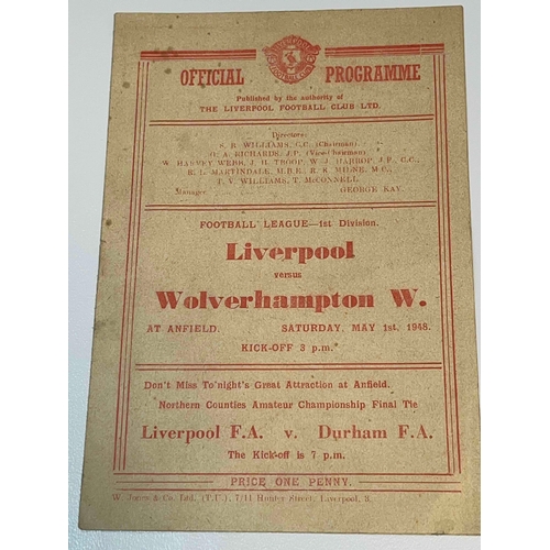 158 - 1947/48 Liverpool v Wolverhampton Wanderers. Good clean copy