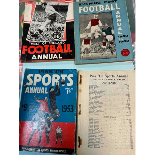 169 - West of England + The Pink Un Football Annuals, from 46/47 to 62/63, 3 covers missing or not intact.