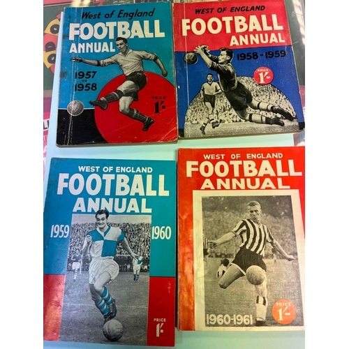 169 - West of England + The Pink Un Football Annuals, from 46/47 to 62/63, 3 covers missing or not intact.