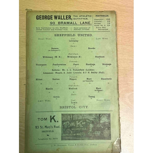 173 - 1907/08 Sheffield United v Bristol City, Loose pages, some missing pieces on back page and only on t... 