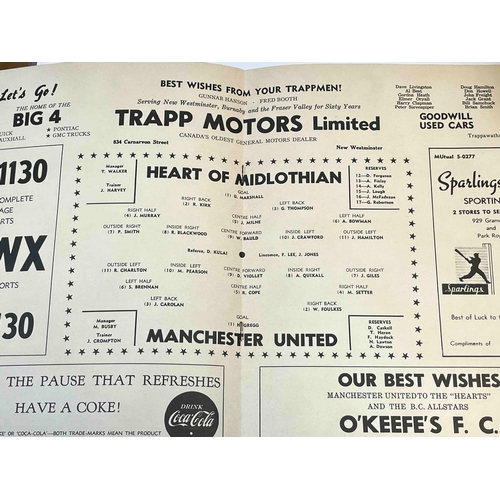 213 - 1959/60 Hearts v Manchester United friendly match in Vancouver. Creased on corner, Great condition