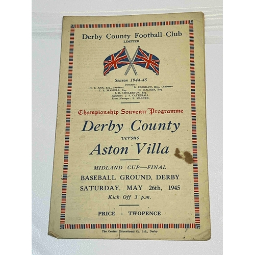 226 - 1945 Derby County v Aston Villa, Midland Cup Final. Programme for the game at Baseball Ground. Stain... 