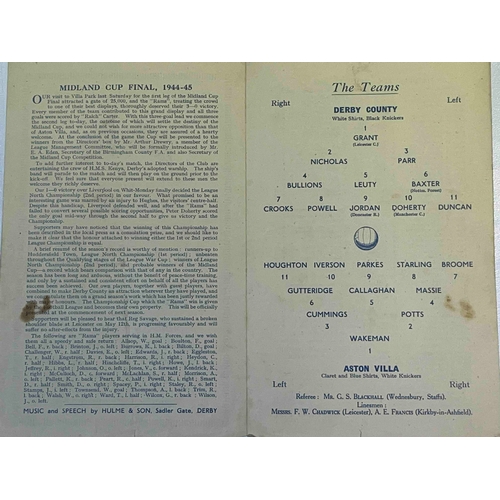 226 - 1945 Derby County v Aston Villa, Midland Cup Final. Programme for the game at Baseball Ground. Stain... 