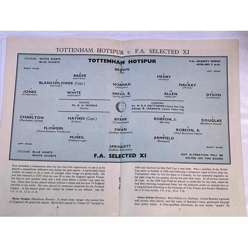 228 - 1961 Charity Shield, Tottenham v FA Select X1. Clean copy.