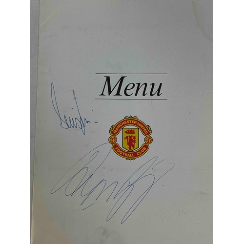 236 - Manchester United Menu signed on the front by Dennis Irwin and Ryan Giggs