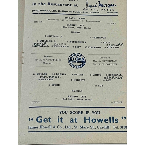 257 - 1948/49 Cardiff City v Bristol City, James Howell Cup in aid of the Welsh Sunshine Home for Blind Ba... 