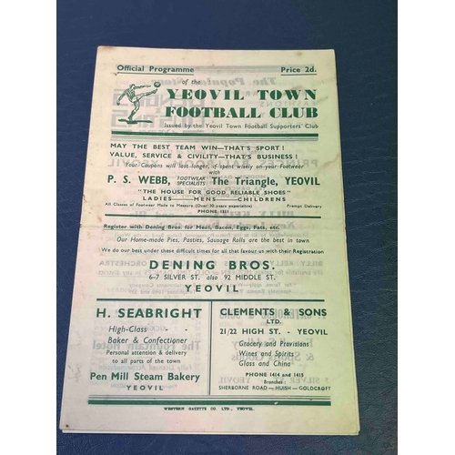 262 - 1947/48 Yeovil Town v Bristol City, Friendly, spotting on front plus crease back cover.