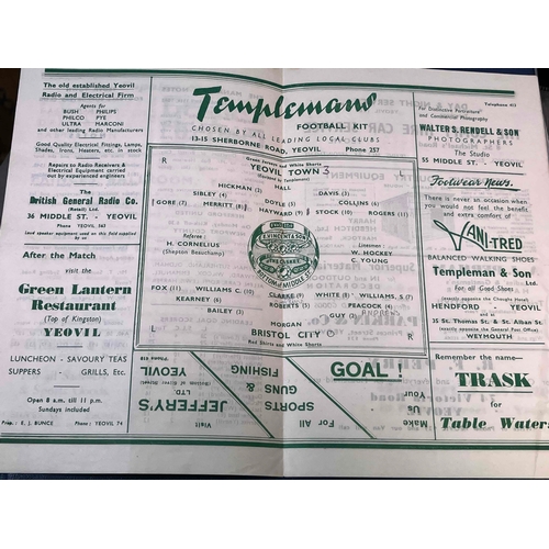 262 - 1947/48 Yeovil Town v Bristol City, Friendly, spotting on front plus crease back cover.