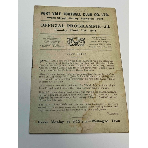 267 - 1947/48 Port Vale v Bristol City, Water Stain going through programme, but no writing. No damage to ... 