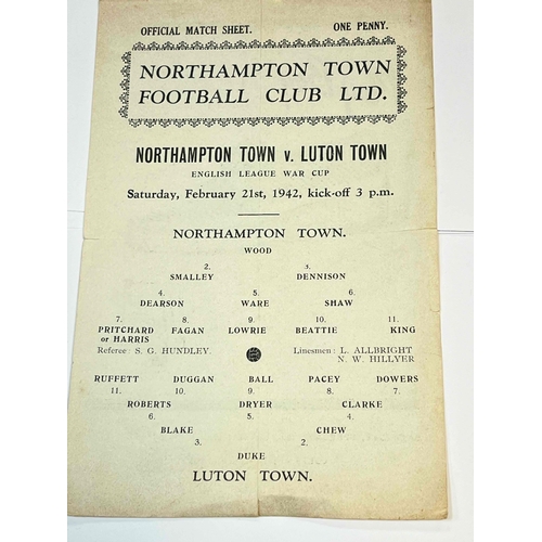 288 - WAR CUP 1942 Northampton Town v Luton Town, 21/2/42. slight tear