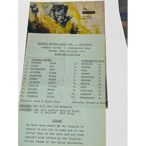 146 - Torquay v Northampton 1973/74 inc rare green sunday single sheet in good condition