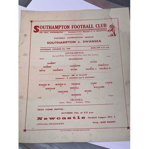 269 - 1946/47 Southampton v Swansea Town Reserves. Single sheet been repaired PH Filled in and top R/H cor... 