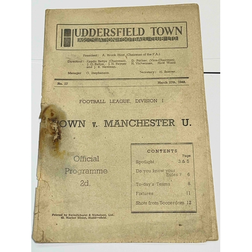 271 - 1947/48 Huddersfield v Manchester United, 27/3/48, No Staple, bleeding around staple area.