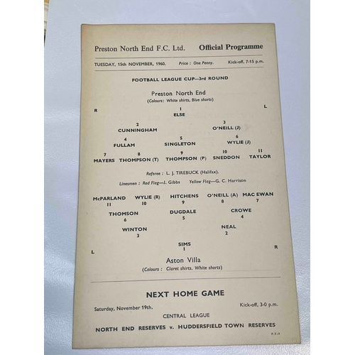 514 - 1960/61 Preston North End v Aston Villa League Cup 3rd Round Card.