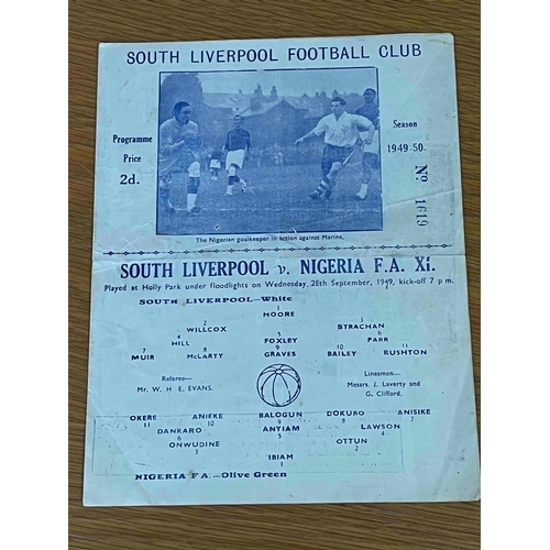 641 - 1949/50 South Liverpool v Nigeria FA X1, Friendly, Cr and tear along crease (inch long)