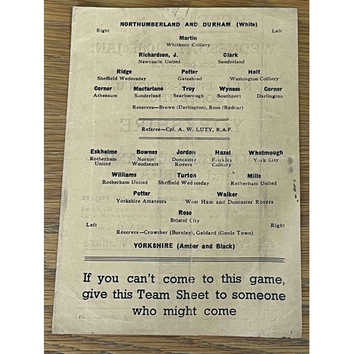 513 - 1944/45 unusual single sheet @ Elland Road. North Durham v Yorkshire in good condition