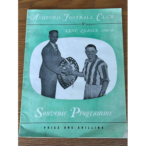 652 - Ashford Town FC, 1948/49 Souvenir of their winning the Kent League in 48/49 season, Piece missing of... 