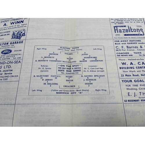 15 - 1956/57 Clacton v Norwich City A, no staple. Eastern Counties league