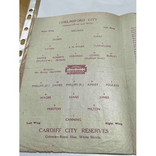 13 - 1945/46 Chelmsford City v Cardiff City Reserves dated 1/12/45 Southern league Fixture. Folded. No Te... 