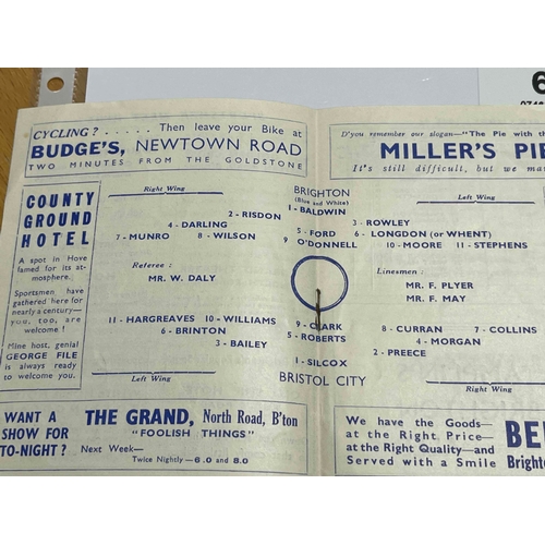 64 - 1945/46 Brighton & Hove Albion v Bristol City, Bijou Programme found in the pages of a book. Former ... 