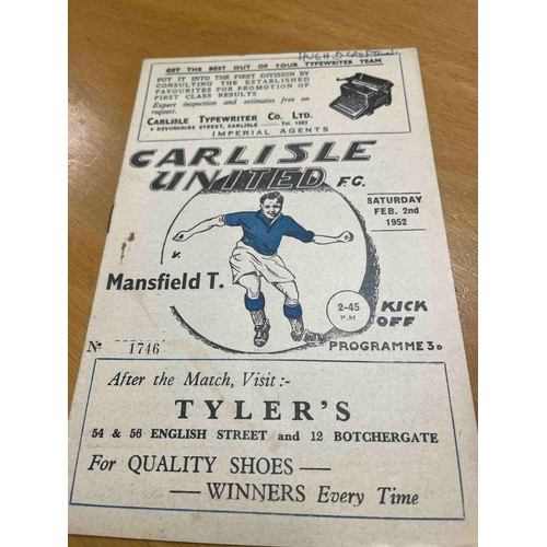 266 - 1951/52 Carlisle United v Mansfield Town, Writing on cover. Score noted in middle