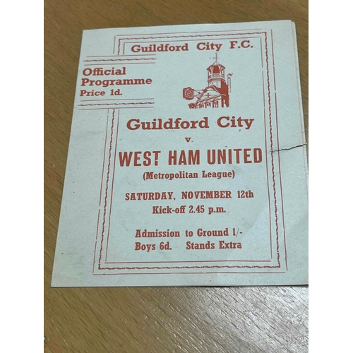 260 - Guildford City v West Ham United, Dated nov 12 But no year. Metropolitan League.(60s'), tear on cove... 