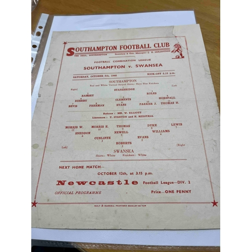 637 - 1946/47 Southampton v Swansea Town Reserves. Single sheet been repaired PH Filled in and top R/H cor... 