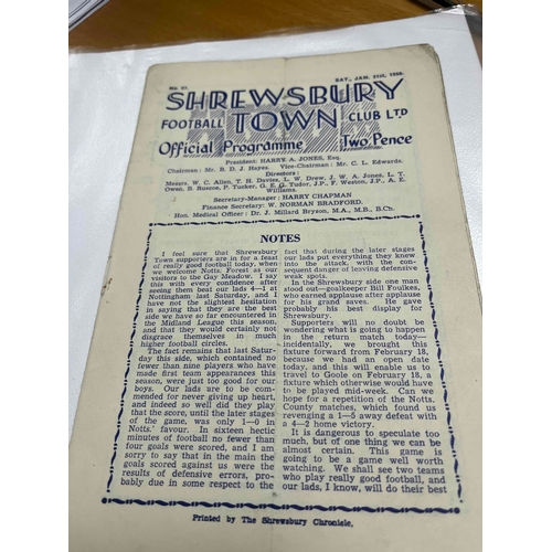 620 - 1949/50 Shrewsbury Town v Nottingham Forest, Midland league, spine repair, some annotations.